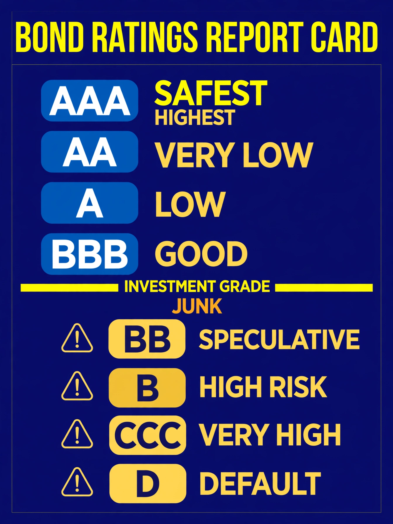 A report card grading borrowers from AAA down to D, with a bold dividing line between investment grade and junk